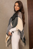 Elegant checkered winter shawl with a triangle cut, black 