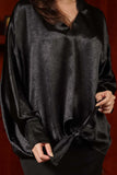 Black jacquard blouse with drawstring 