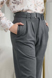 Straight leg trousers with high waist, gray