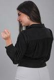 Contrasting short blouse with gold buttons, black color 