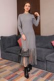 Long-sleeved fringed winter dress, gray 