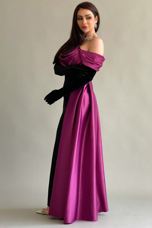 Classic dress with tail in fuchsia color