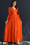 Orange silk satin dress decorated with crystals