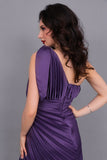 Purple one-shoulder satin Perkins evening dress