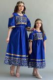 Girls' Shantoun jalabiya embroidered with Islamic patterns, blue