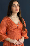 Orange pleated taffeta dress