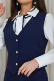 Blouse with tie neckline, navy blue