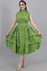 Green dress with ruffled split design