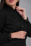 Black georgette shirt with ruffle collar 