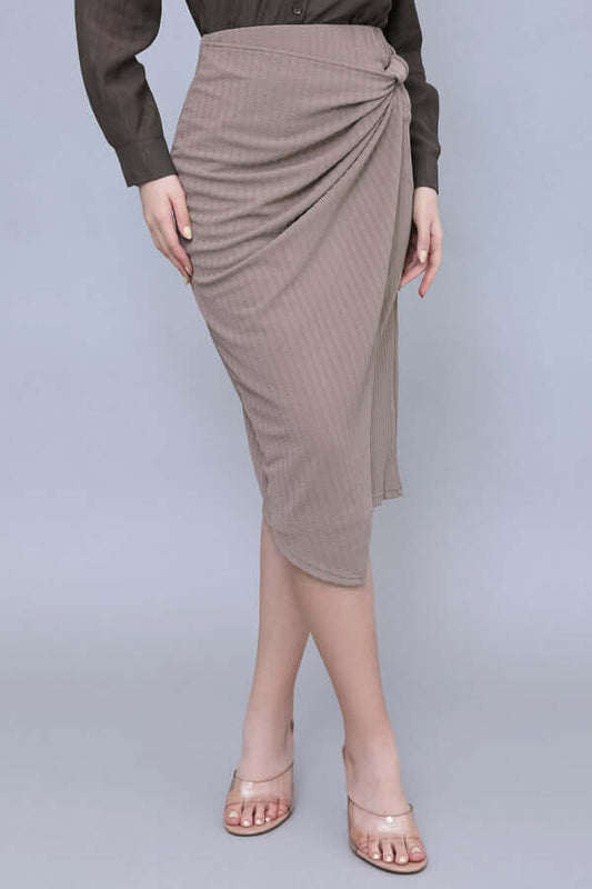 Khaki pleated wrap mini skirt 