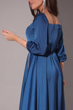 Off-the-shoulder satin midi dress, turquoise