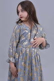 Girls' jalabiya with a dress design embroidered with gray-gold sequins