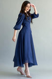 Chiffon wrap dress with tie at the waist, navy blue