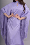 Batwing design dress with frill edges in mauve color