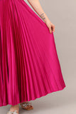 One-shoulder cape-sleeve plaid dress in fuchsia color