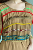 Midi jalabiya with striped collar, colored brown