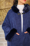 Winter jacket with pockets decorated with frills, navy blue 