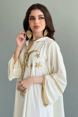 Jalabiya with embroidered caps in a Ramadan style, white