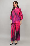 Two-piece set of pants and blouse, fuchsia color