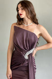 Purple crystal-embellished silk satin dress