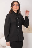 Black shirt with ruffles and crystal buttons 