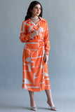 فستان ميدي بتصميم لف لون برتقالي