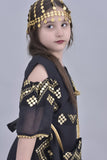 Girls' oriental jalabiya with open shoulder, embroidered, black