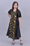 Girls' Shantoun robe with oriental design, embroidered in gold, black colour 