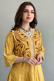 Jalabiya with cloche cut, embroidered in yellow