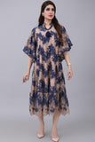 Lace robe with elegant design, navy blue with beige color 