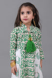 Girls' jalabiya with cloche design and Islamic patterns, green colour 