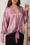 Pink jacquard blouse with drawstring