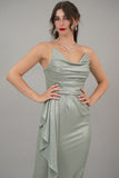 Pistachio green shiny jersey maxi dress