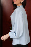 Pleated blouse with neck belt, sky blue