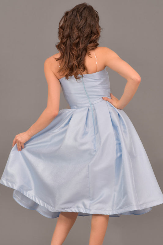 Evening dress with pleated top in sky colour