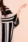 Bohemian striped coat with cardigan sleeves, black and beige
