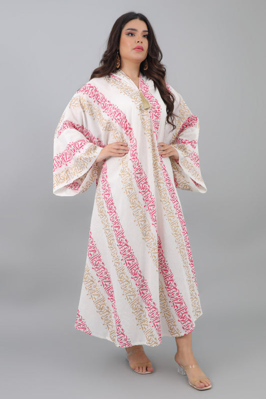 Moroccan galabiya with Islamic patterns, fuchsia color