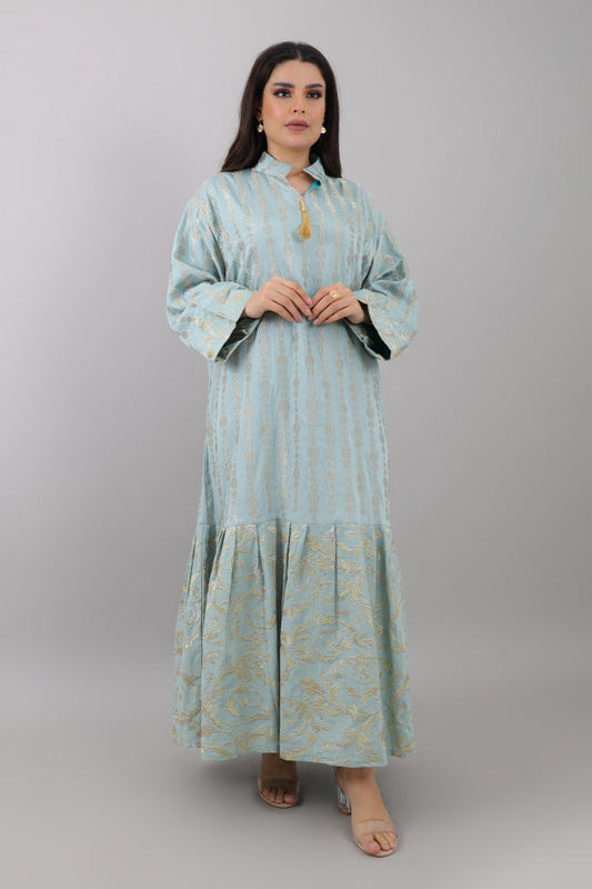 Jalabiya embroidered with golden threads, Tiffany color 