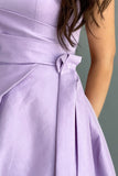 Short, fluffy evening dress with pleats, mauve color