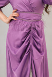 Midi dress with crystal fringes in mauve color