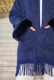 Winter jacket with pockets decorated with frills, navy blue 