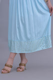 Jalabiya with embroidered pleated design with a sky-blue belt