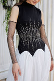 Evening dress with separate sleeves, black