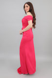 Satin evening dress, fuchsia color 