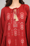 Jalabiya with golden embroidery and pleated design on the sides, Oud color