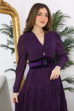 Solid color dress with ruffled layers, purple 