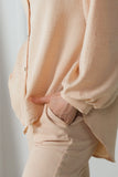 Solid color pants and shirt set - beige 