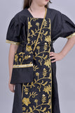 Girls' Shantoun robe with oriental design, embroidered in gold, black colour 