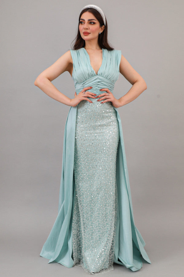 Tiffany color embroidered evening dress