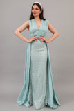 Tiffany color embroidered evening dress